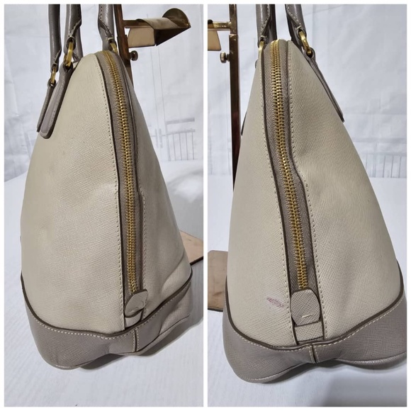 Pre owned Prada Pomenade Saffiano mediumTwo Tone Leather Dome Satchel Taupe - Picture 10 of 16